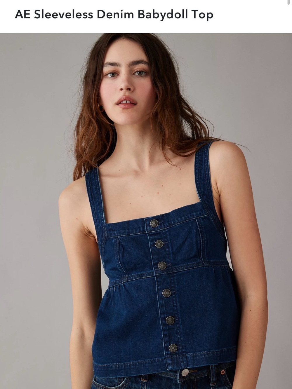 American Eagle denim baby doll style Dark Blue Denim Button-Front top